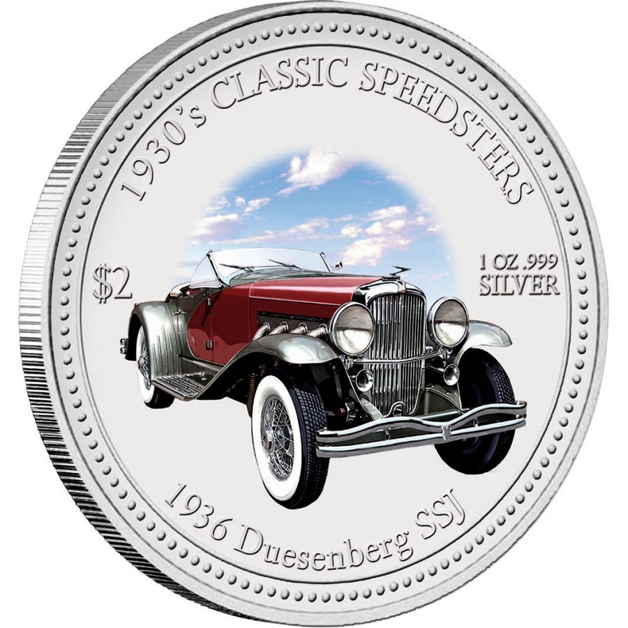 картинка Классические гоночные автомобили 30-х годов (2 Dollars) - набор из 4-x монет Острова Кука от Петроинвест